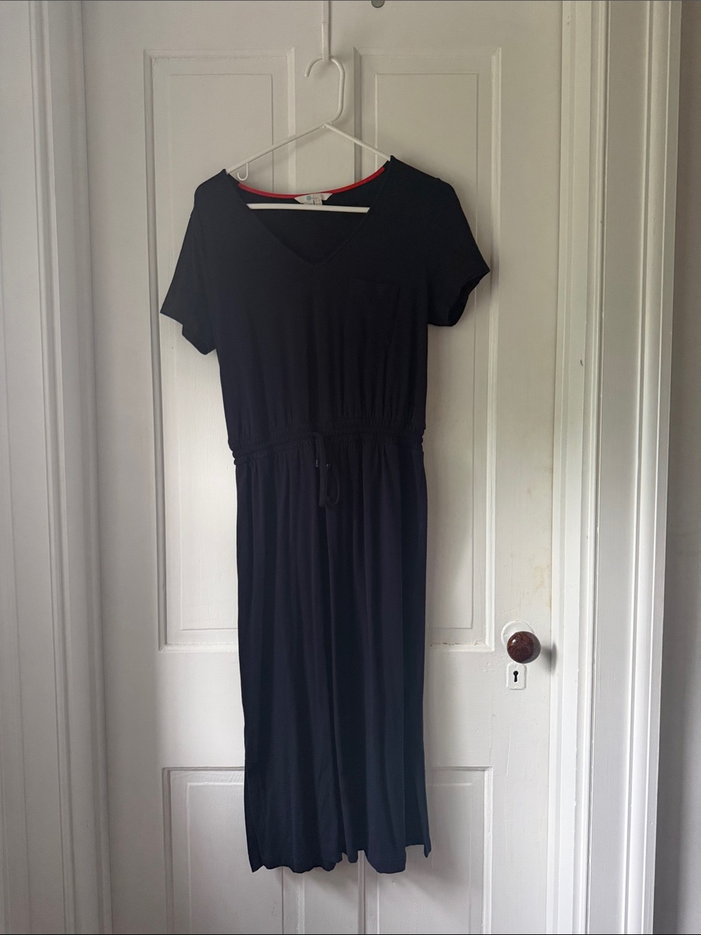 Boden Classic Navy Blue V-Neck Drawstring Waist Women's Dress